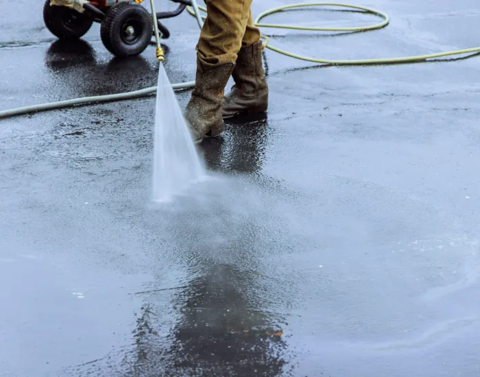 Parking lot pressure washing